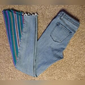 Prana Bell-Bottom Wide Flare Denim Jeans with Multicolor Stripes